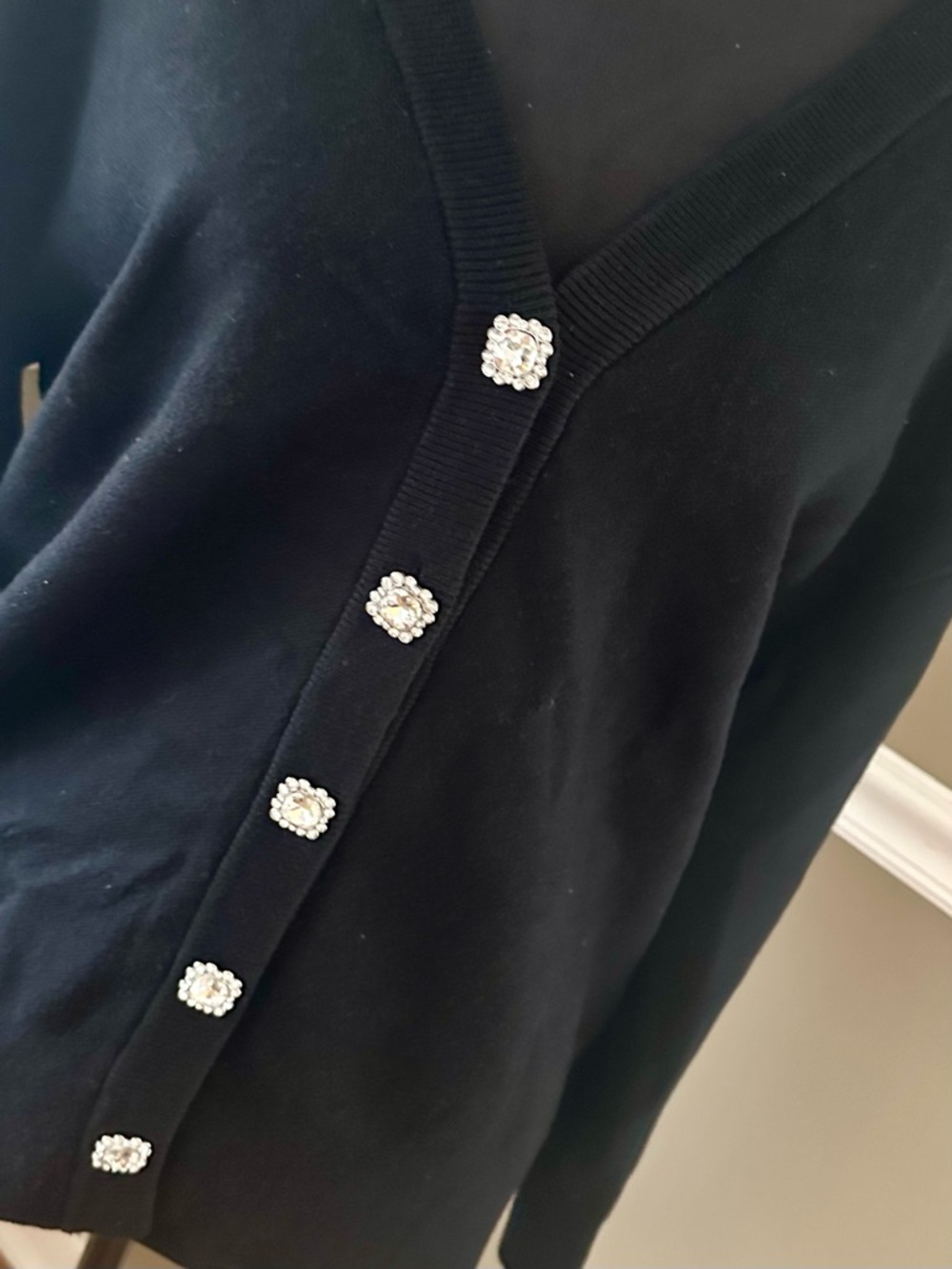 Tahari Black Cardigan with Rhinestone Buttons